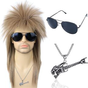 morvally للجنسين 70s 80s شعر مستعار البوري طويل أشقر جلام الشرير الصخرة الثقيلة المعادن الروك تأثيري الباروكات للنساء والرجال هالوين تحت عنوان حفلة تنكرية in Kuwait