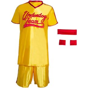 Mens Underdog Team Dodgeball Jersey and Shorts with Handband and Wristbands Halloween Average Gym Costume for Adult