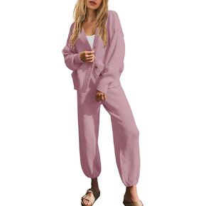 ReachMe Womens Loungewear Set Cardigan Lounge Set Cozy Knit Set Macthing 2 Piece Outfits Button Sweater Set