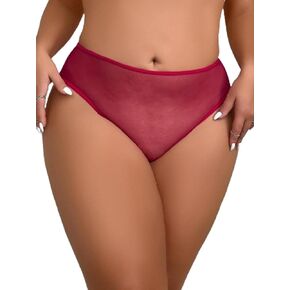 WDIRARA Women's Plus Size Cut Out Crisscross Lace Mesh Panty Brief Underwear