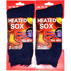 Petal Cliff 2 Pair, Men's Heated Sox Socks Thick Thermal Socks Keeps Feet Warmer Longer 2.3 TOG heat rating.Size: 10-15.