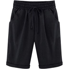 XinYangNi Women's Casual Shorts Elastic Waist Drawstring Cotton Lightweight Shorts Outdoor Multi Pocket