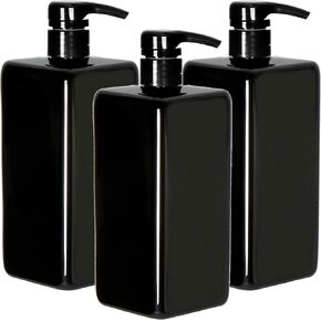 Youngever 3 Pack Pump Bottles for Shampoo 32 Ounce (1 Liter), Empty Shampoo Pump Bottles, Plastic Square with Lockdown-Leak Proof-Pumps (Black) in Kuwait