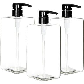 Youngever 3 Pack Pump Bottles for Shampoo 32 Ounce (1 Liter), Empty Shampoo Pump Bottles, Plastic Square with Lockdown-Leak Proof-Pumps (Black)