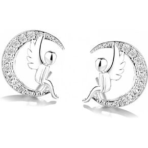 BG&WLing Cute Little Angel Stud Earrings for Women 925 Sterling Silver with AAA+ Cubic Zirconia Earrings Hypoallergenic Ear Jewelry Gifts for Girls