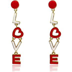 Valentines Day Dangle Earrings for Girlfriend and Wife Unique LOVE Heart Dangling Drop Earrings for Women Girls Valentine’s Day Theme Earrings Red Heart Earrings for Valentine’s Day Gifts