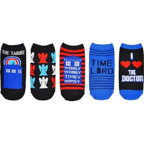 Everything Legwear Doctor Who Classic Lowcut Socks (5 Pair Pack) - TARDIS, Weeping Angels - One Size Fits Most