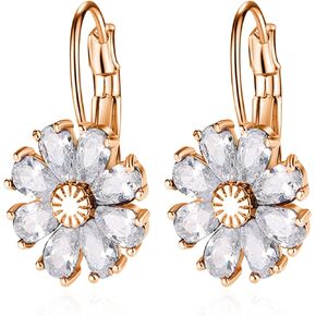 Just Follow Daisy Earrings 925 Sterling Silver Hoop Drop Leverback Earrings Hypoallergenic Cubic Zircon Daisy Flower Dangle Jewelry Gifts for Women and Girls for Sensitive Ears