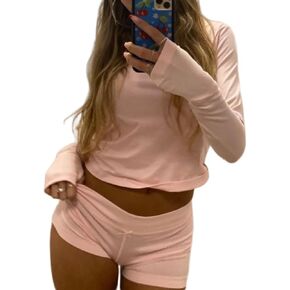 Linjianvhai النساء Y2K 2 قطعة بيجامة مجموعات PJs Sweatsuits مضلع كم طويل زر أسفل المحاصيل الأعلى والسراويل صالة ملابس خاصة in Kuwait