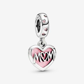 Pandora Mom Script Heart Dangle Charm - Compatible Moments Bracelets - Jewelry for Women - Gift for Women - Made with Sterling Silver, Cubic Zirconia & Enamel, With Gift Box
