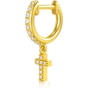 Solid 14K Gold Cross/Evil Eye Cartilage Hoop Earring for Men Women Small Hoop Earring with Cubic Zirconia Dainty Jewelry Gifts for Birthday Anniversary