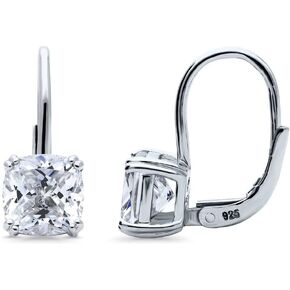 BERRICLE Sterling Silver Solitaire 4 Carat Cushion Cut Cubic Zirconia CZ Anniversary Leverback Dangle Drop Earrings for Women