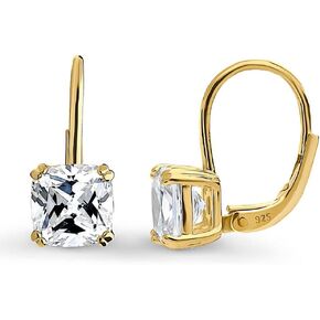 BERRICLE Sterling Silver Solitaire 4 Carat Cushion Cut Cubic Zirconia CZ Anniversary Leverback Dangle Drop Earrings for Women