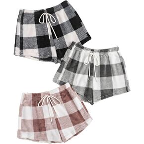 Verdusa Women's 3 Pack Plaid Print Tie Front Pajama Shorts Elastic Waist Sleep Lounge Shorts