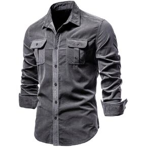 DSDZ Mens Slim Fit Business Shirts Long Sleeve Button Down Corduroy Shirt