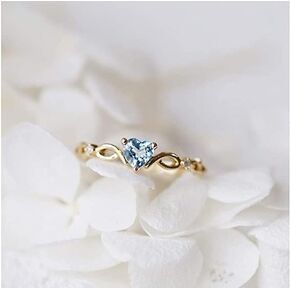 14k Gold Sea Blue Topaz Love Heart CZ Crystal Diamond Ring Women Anniversary Engagement Wedding Gemstone Ring
