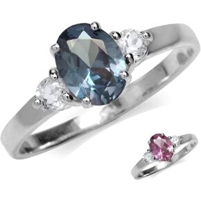 Silvershake Genuine Gemstones White Gold Plated 925 Sterling Silver Promise or Engagement Ring Jewelry for Women