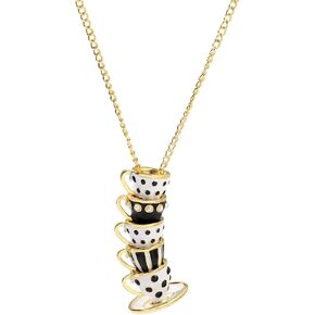 Dainty Funny Stacked Enamel Teacup Necklace, 3D Interlock Teapot Coffee Tea Cup Pendant Elegant Teacup Long Sweater Necklace for Women Girl