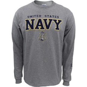 Armed Forces Gear Men's Navy Block Long Sleeve T-Shirt - Official Licensed United States Navy Shirts for Men (Grey)