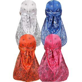 ALIDIA 4 Pieces Paisley Durag Silky Pack for Men 360 Waves Paisley Bandana Doo Rag Cap