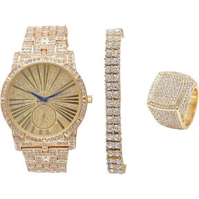 Charles Raymond Bling-ed Out 3 or 2 Row Tennis Men's or Miami Cuban Bracelet - Your Choice!! with Hip Hop Roman Numeral Dial Watch and Bling Ring - L0503