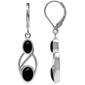 Silvershake Genuine Black Onyx White Gold Plated 925 Sterling Silver Leverback Dangle Earrings