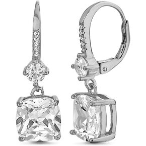 MIA SARINE Sterling Silver Cushion Cut Cubic Zirconia Dangling Earrings for Women