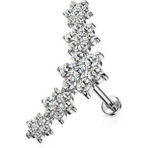 Pierced Owl - 16GA CZ Crystal Flower Internally Threaded Curved Top Cartilage Crawler Stud Earring