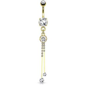 Pierced Owl 14GA 14kt Gold Plated Stainless Steel CZ Crystal Dangling Chain Belly Button Ring