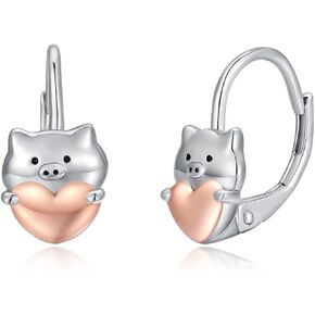 Valentine's Day Gifts Elephant Pig Otter Earrings Sterling Silver Animal Leverback Earrings Elephant Pig Jewelry Gifts for Women Girls Christmas Gifts
