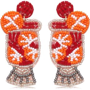 Beaded Cocktail Drink Earrings-Statement Beaded Drop Earrings-Bohemia Colorful Cute Wineglass Bead Dangle Earring-Beach Party Vacation Earrings For Woman