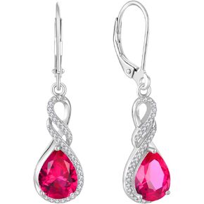 Dangle Drop CZ Earrings for Women, 925 Sterling Silver Twisted Infinity Earrings, 7x9mm Teardrop Birthstone Leverback Earrings Jewelry Birthday Gifts for Women Girlfriend Wife Her