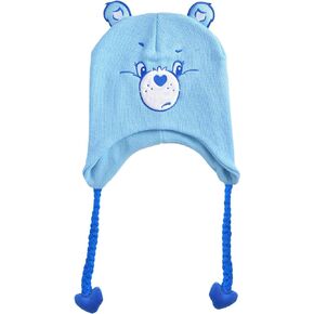 Care Bears Beanie Hat, Bedtime Bear Peruvian Winter Knit Cap with 3D Ears and Tassels, Blue, One Size