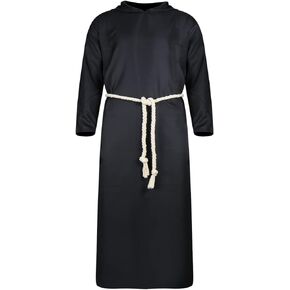 Mens Monk Robe Family Cosplay Robe Black Hooded Uniform with Cord Belt Set Halloween Costumes