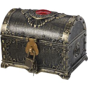 Vintage Wooden Treasure Chest With Lock Keepsake Box Decorative Treasure Box Vintage Coin Boxes Money Piggy Bank Mini Jewelry Box for Kids Drink Containers for Parties Bronze