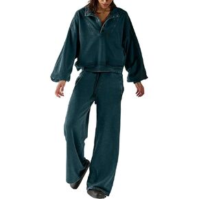 Ladyful Women 2 Piece Sweatsuit Outfits Oversized Long Sleeve Pullover and Wide Leg Drawstring Pants Lounge Sets Tracksuit