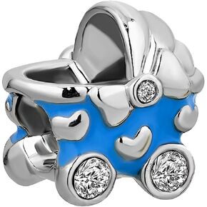 Pram Enamel Baby Carriage Bead Charms Compatible with Pandora Charm Bracelets Birthday Jewelry Gifts for Women