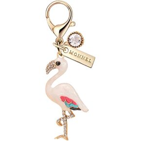 MONNEL MC382 Crystal Flamingo Lobster Clasp Charm for Women Girls with Velvet Bag (White,1 Piece)