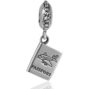 Passport Charms with Clear Crystal 925 Sterling Silver Travel Dangle Charms for European Bracelets