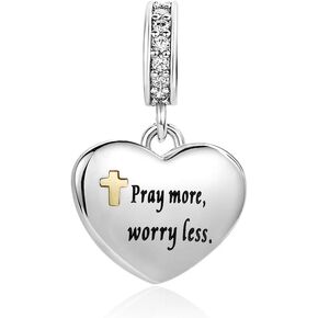 Love Heart Charm for Bracelets for Women Girls Cross Bible Verse Dangle Charm Engraved Matthew 6:34