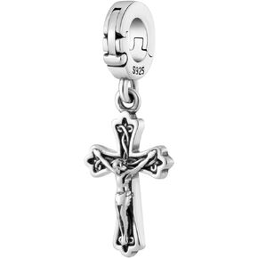 Jesus On Cross Open Clasp Clip On Pendant 925 Sterling Silver Charm For Pandora & Other Charm Bracelets/Necklaces