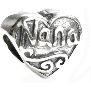 ARTCHARM I Love You Nana Heart Charm Antique Sterling Silver Bead Fit on DIY Bracelet