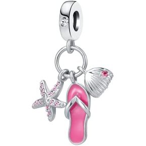 Starfish Sea Shell Ocean Beach Charm Go On Holiday Slippers Charm Rhinestone Dangle Bead Charm for Charms Bracelet for Girls Women