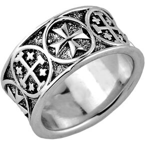 Modern Contemporary Rings 925 Sterling Silver Alternating Gothic and Jerusalem Cross Band Ring for Men