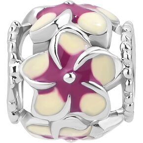 Flower Charm Compatible with Pandora Charm Bracelet Necklaces Pendants Pink Blue Purple gift bead for Women Girls Girlfriend Christmas Family Daughter Sister