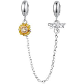 Star Moon Sunflower Safety Chain Charms 925 Sterling Silver Stopper Spacer Rubber Charms Beads fit Pandora Charms Bracelet for Women