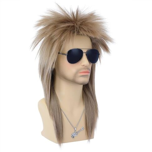 morvally للجنسين 70s 80s شعر مستعار البوري طويل أشقر جلام الشرير الصخرة الثقيلة المعادن الروك تأثيري الباروكات للنساء والرجال هالوين تحت عنوان حفلة تنكرية in Kuwait