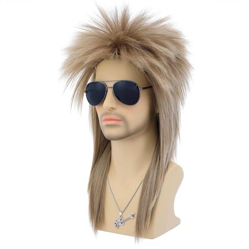 morvally للجنسين 70s 80s شعر مستعار البوري طويل أشقر جلام الشرير الصخرة الثقيلة المعادن الروك تأثيري الباروكات للنساء والرجال هالوين تحت عنوان حفلة تنكرية in Kuwait