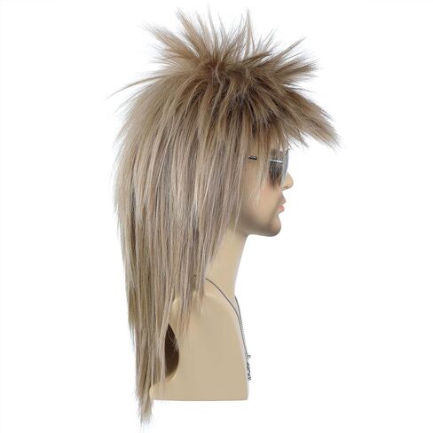 morvally للجنسين 70s 80s شعر مستعار البوري طويل أشقر جلام الشرير الصخرة الثقيلة المعادن الروك تأثيري الباروكات للنساء والرجال هالوين تحت عنوان حفلة تنكرية in Kuwait