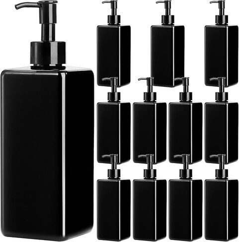 Okllen 12 Pack 16 oz Empty Plastic Pump Bottles Dispenser, Black Refillable Shampoo and Conditioner Bottles, Square Shower Lotion Bottle Dispenser for Lotions, Shampoos, Body Wash, Creams in Saudi Arabia